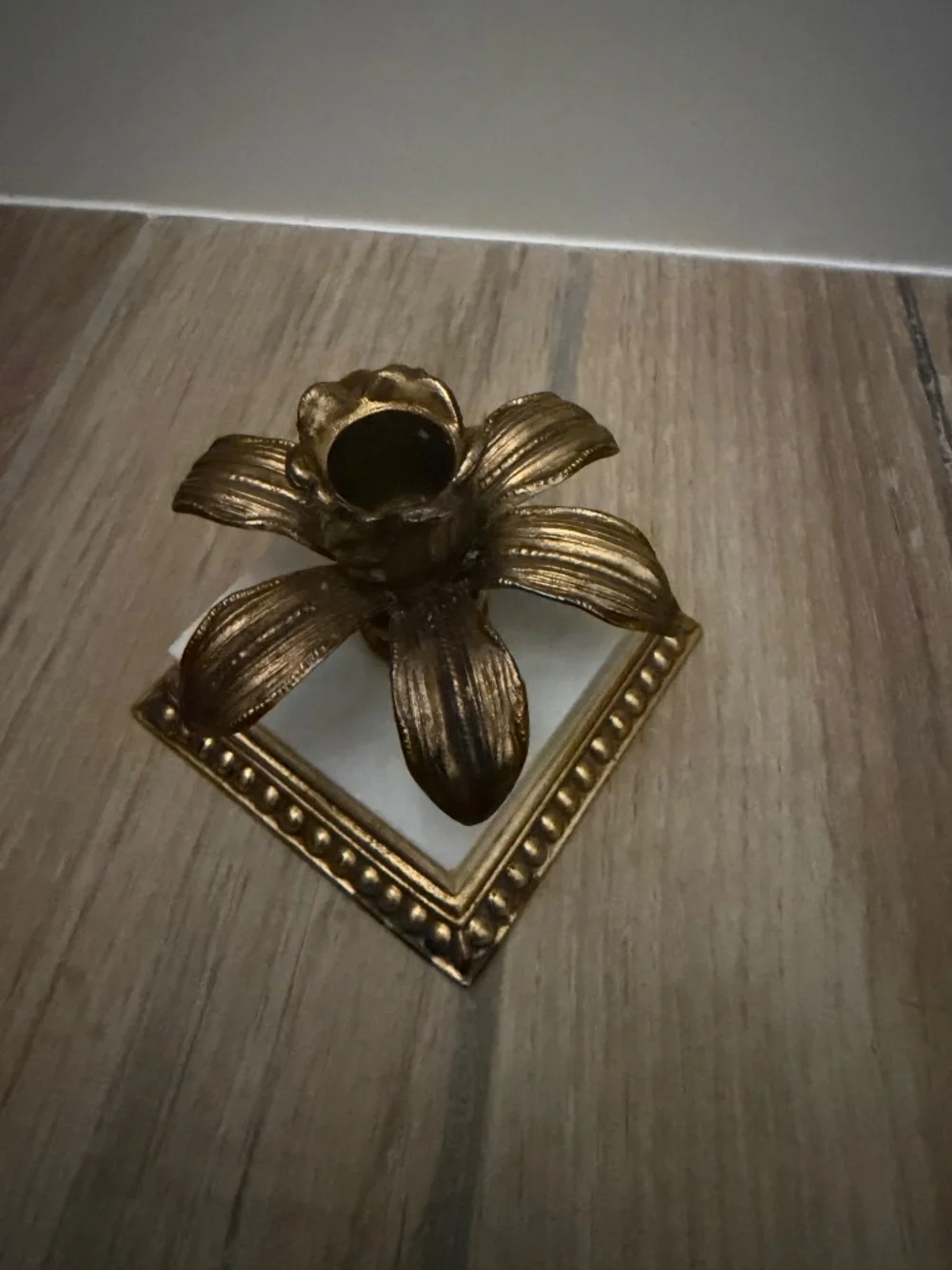 Vintage marble and brass flower candlestick holder